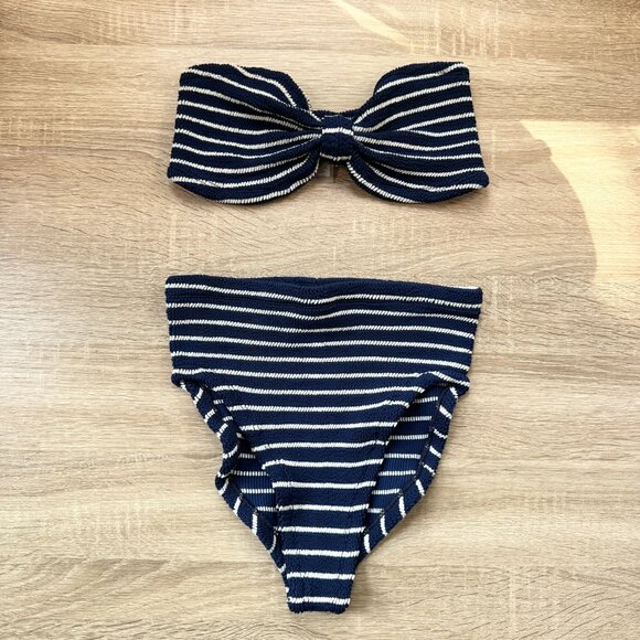 Hunza G Ruby Striped Strapless Bikini Set Navy White OS - Picture 5 of 9